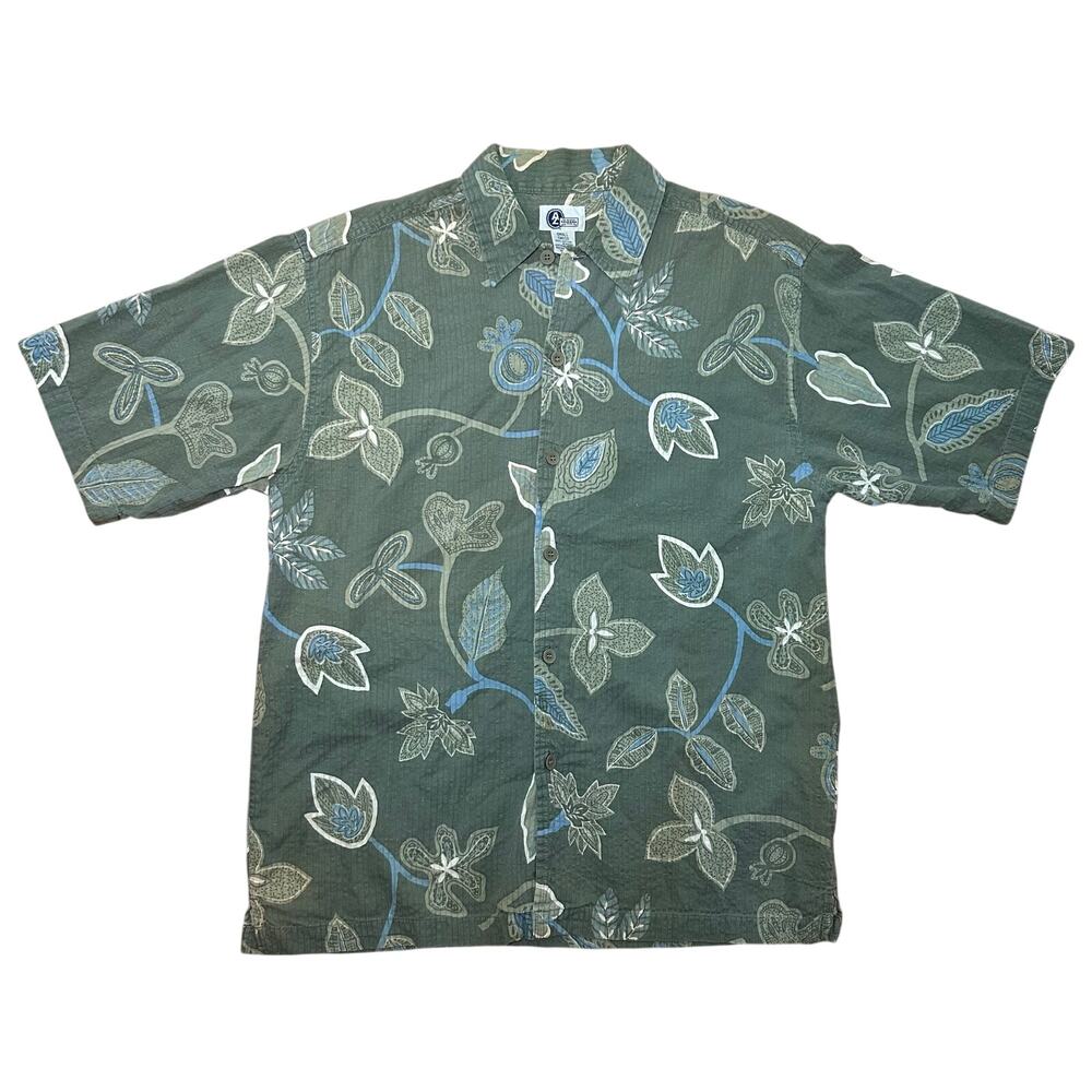 VTG Y2K Arizona Jean Co S Green Seersucker Button Down Shirt Casual Streetwear